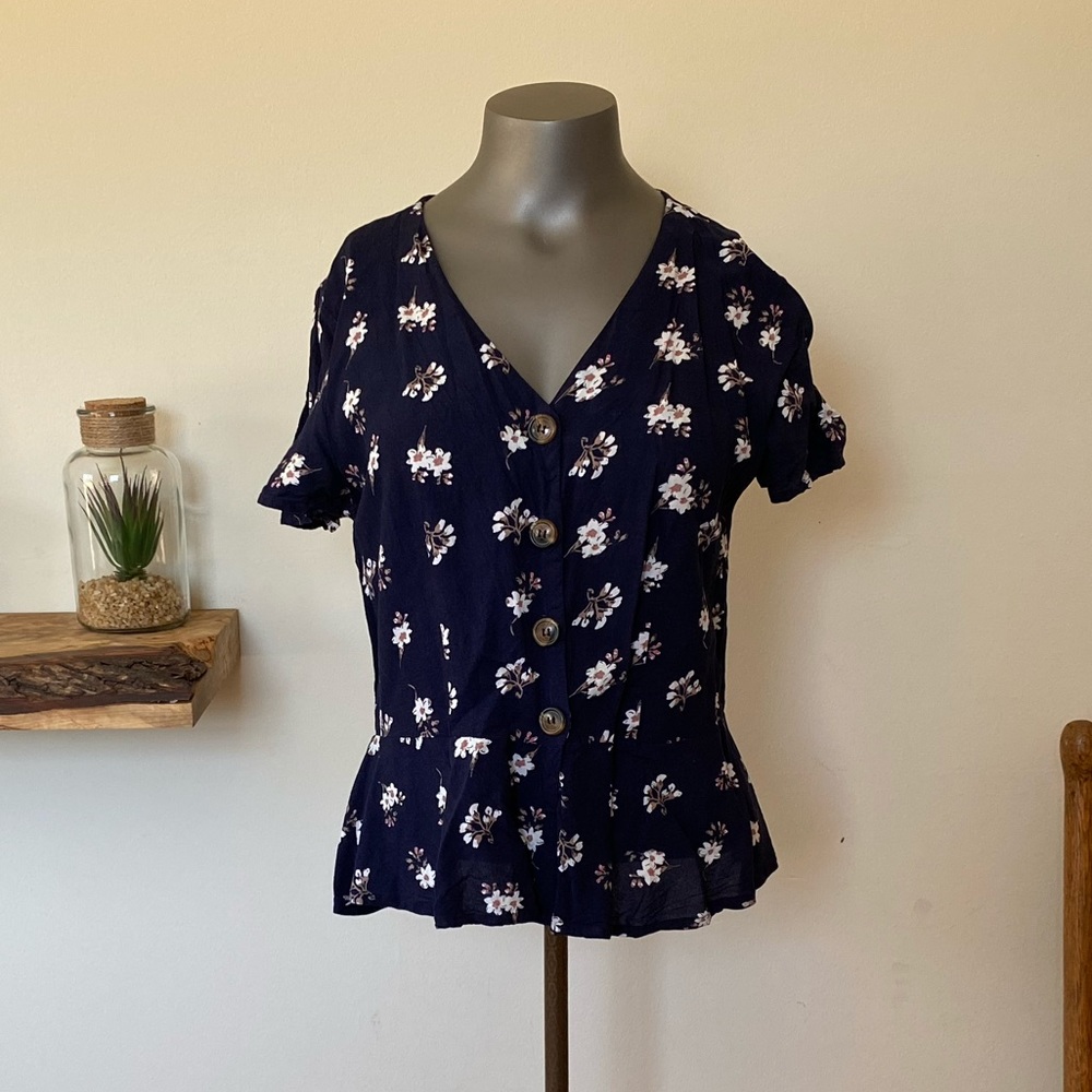 Flower Peplum Button Up Top